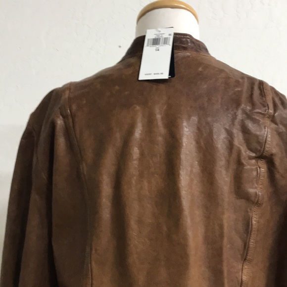 Lauren Ralph Lauren Burnished Leather Moto Bomber Jacket Dark Walnut